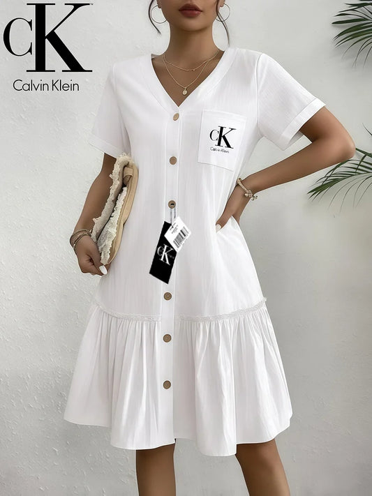 CALVIN KLEIN® Gombos V-nyakú Ruha