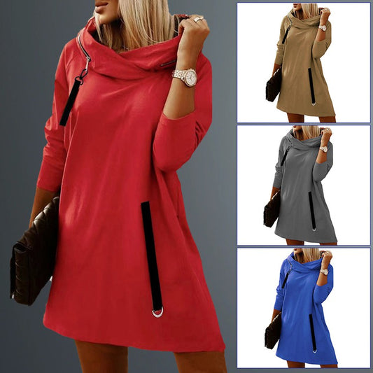 2023-as új divatos lezser női hosszú ujjú cipzáros ruha kapucnival