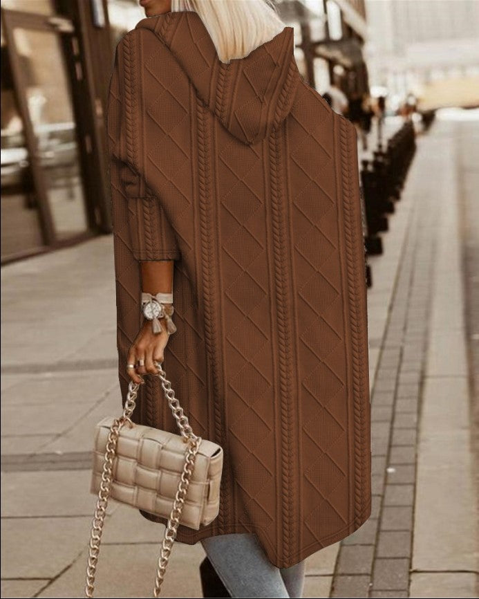 2023-as új őszi-téli kábel textúrájú kapucnis szélálló kabát