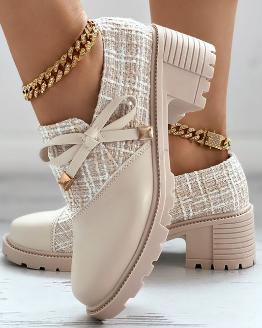 Tweed Patch Bowknot Decor vaskos sarkú naplopók