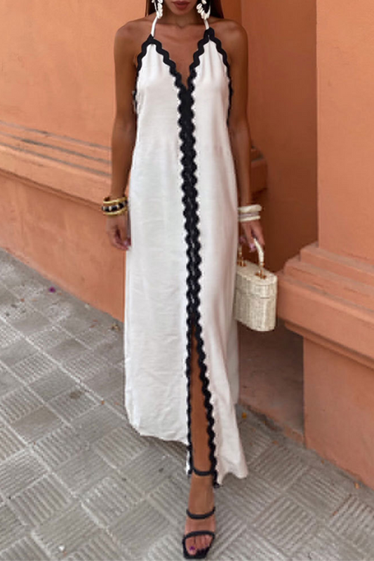 Szexi Street Wave Lace Up Patchwork hát nélküli, kontrasztos ujjatlan ruhák