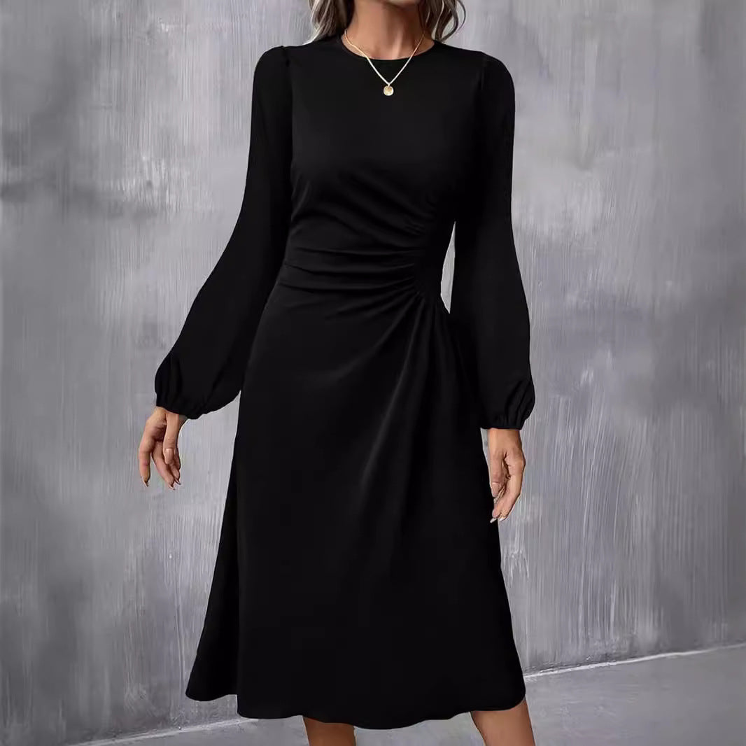 Őszi-téli női ruha hosszú ujjal, keskeny hasítékkal