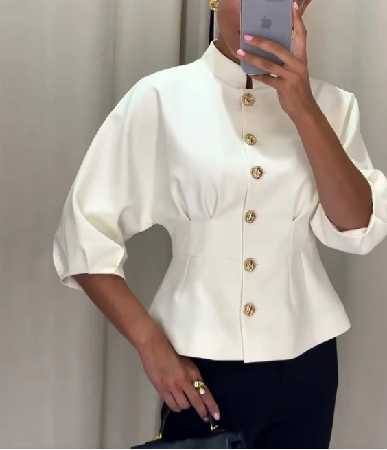 Elegáns ing állógallérral és magas derékkal