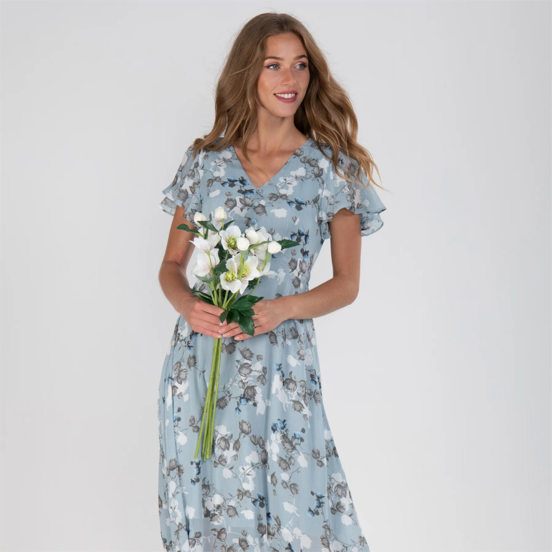 💐 Leight Maxi ruha virágmintás és rövid ujjú