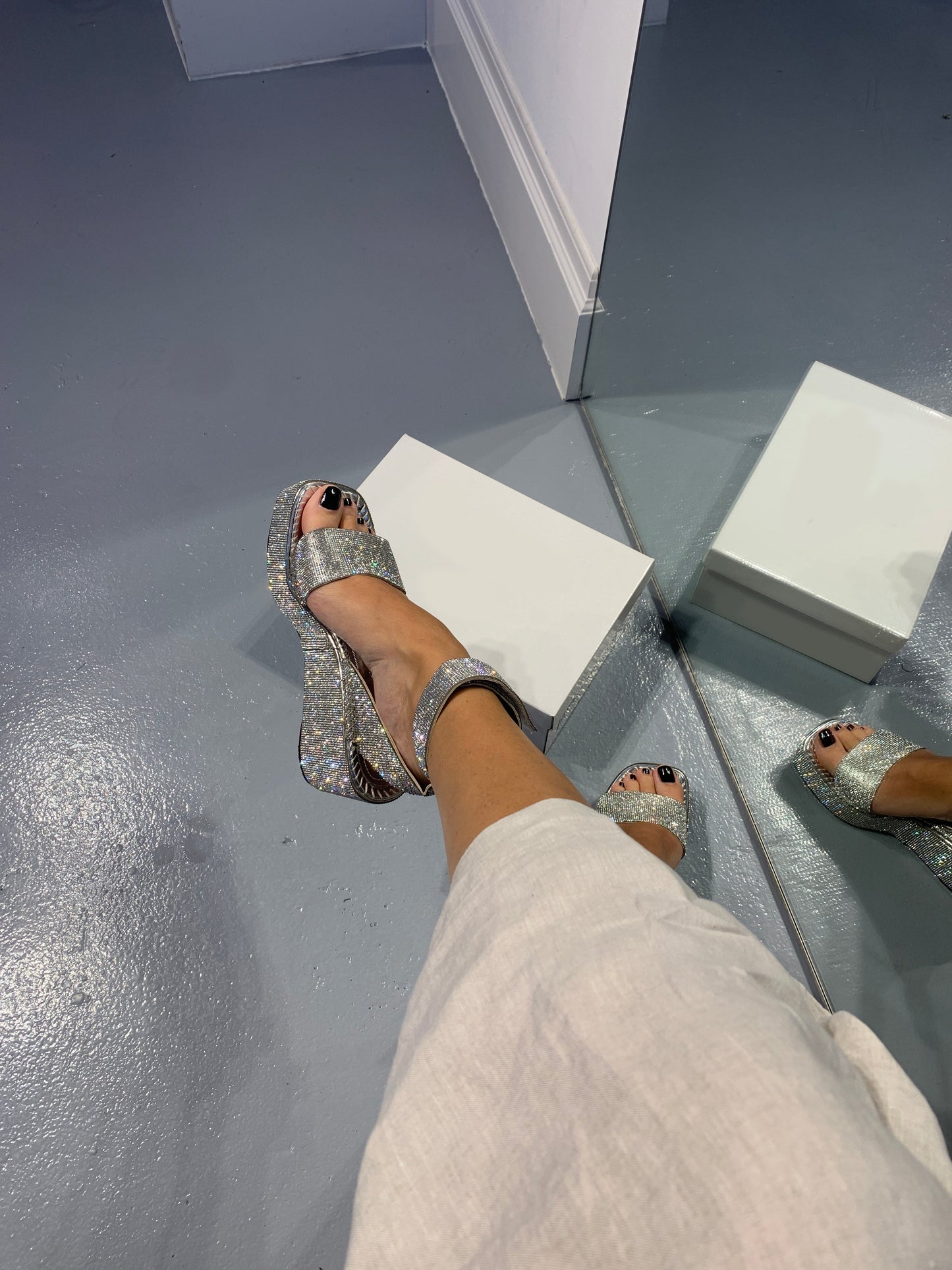 Silver Sequin Strap Platform Sandals